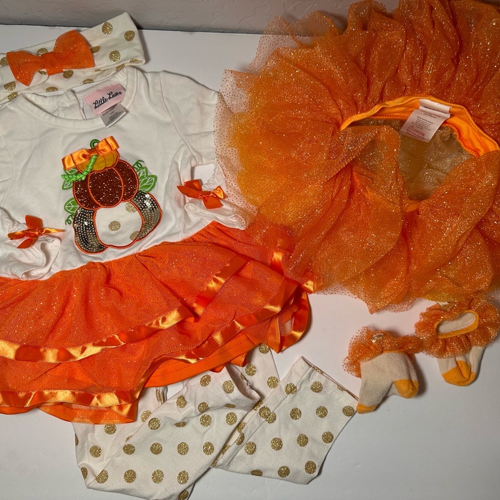 12 month Little Lass pumpkin fall season dress. Holiday dress and tutu. Festive.